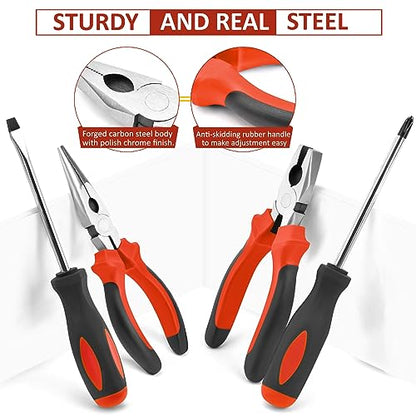 Sundpey 148 Pcs Portable Basic Hand Repair Home Tool Kit Set with Case Red - color: Red