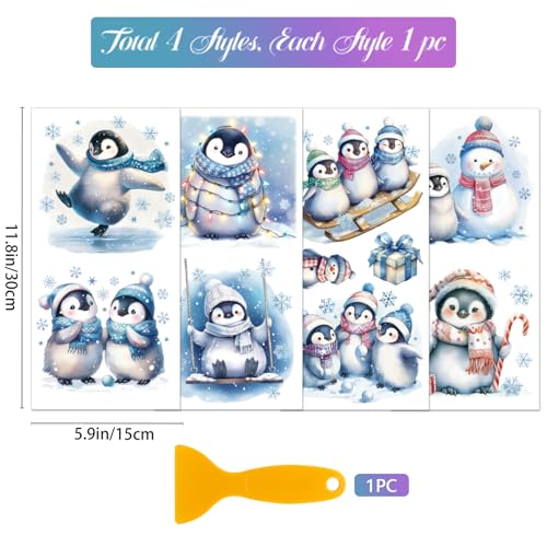 GLOBLELAND 4 Sheets Christmas Winter Penguins Furniture Transfers Stickers 6x12inch Snowman Rub on Transfer UV Self-Adhesive Stickers Wall Art Craft for Bedroom Living Room Table Decoration - style: Penguin