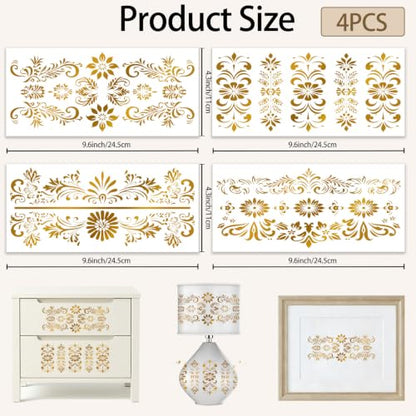 Gold Floral Carving Rub on transfers 4 PCS for Furniture Stickers