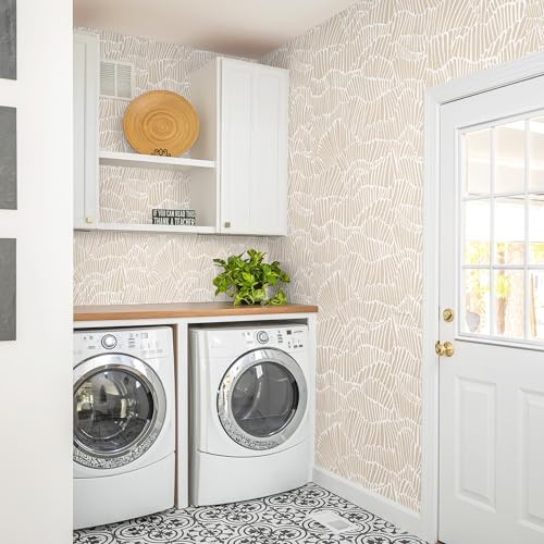 Guvana Beige Peel and Stick Wallpaper Boho Beige and White Contact Paper - color: Beige and White, size: 17.3" x 118"