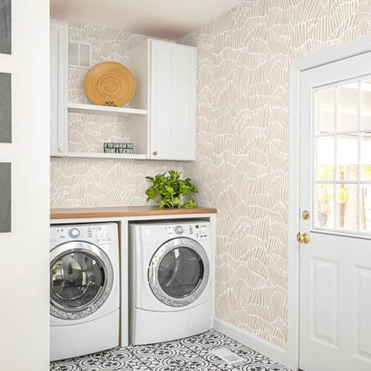 Guvana Beige Peel and Stick Wallpaper Boho Beige and White Contact Paper - color: Beige and White, size: 17.3" x 78.7"