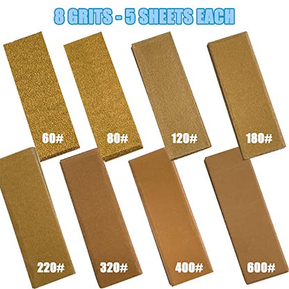 Sutekus Micro Hand Detail Sander Kit 2pcs Mini Detail Sander Blocks with 40 Sheets Hook and Loop Sandpaper-Assorted Grit of 60 80 120 180 220 320 400 600 for Crafts Wood Metal Polishing