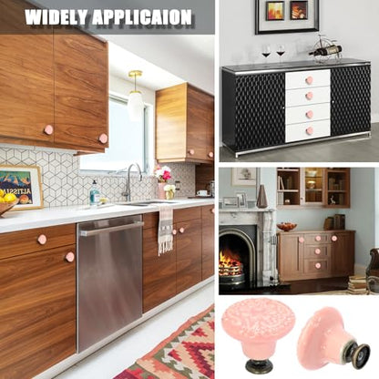 Biaungdo 6 Pcs Pink Ceramic Kitchen Cabinet Knobs