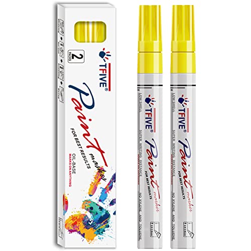 TFIVE Yellow Permanent Markers Paint Pens, 2 Pack Oil Based Paint Markers - color: Yellow