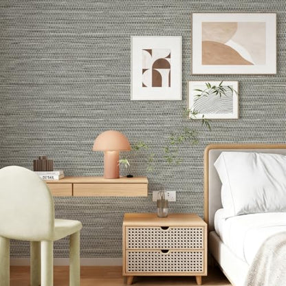 Grasscloth Peel and Stick Wallpaper Faux Linen 17.3in x 393.7in - color: Gray Green, size: 17.3inch × 393.7inch