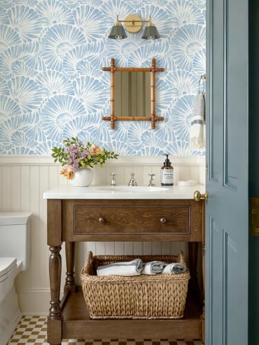 Ismoon Blue and White Wallpaper Peel and Stick Wallpaper Boho 17.3in x 6.56ft Removable Coastal Geometric Wall Paper for Bathroom Bedroom Nursery Home Wall Waterproof Vinyl - color: Blue and White, size: 17.3" x 78.7"