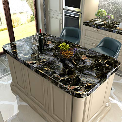 LaCheery 160 x 24 inch Sapphire Look Marble Contact Paper Decorative Self Adhesive Wall Paper Waterproof Wallpaper Stick and Peel Marble Countertop Contact Paper for Kitchen Island Cabinets Backsplash - size: 24" x 160"
