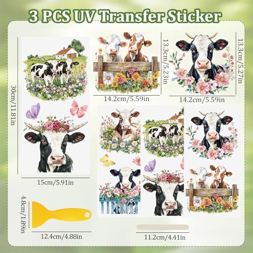 WANDIC 3 Sheets UV Rub on Transfer Stickers Ranch and Cattle Theme 3D Waterproof Decals for DIY Glass Cups Furniture Water Bottle Laptop Crafts,15 * 30cm - color: Ranch Cattle