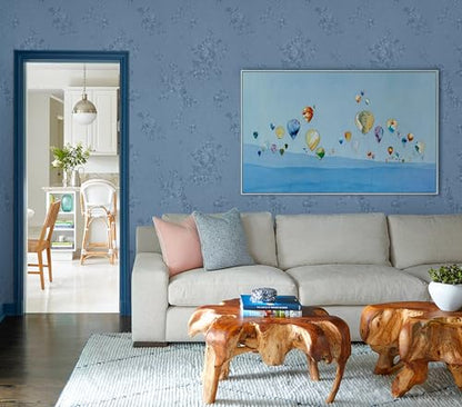 Erfoni Grey Blue Peel and Stick Wallpaper Floral Embossed Contact Paper - color: Blue, size: 17.7" x 197"