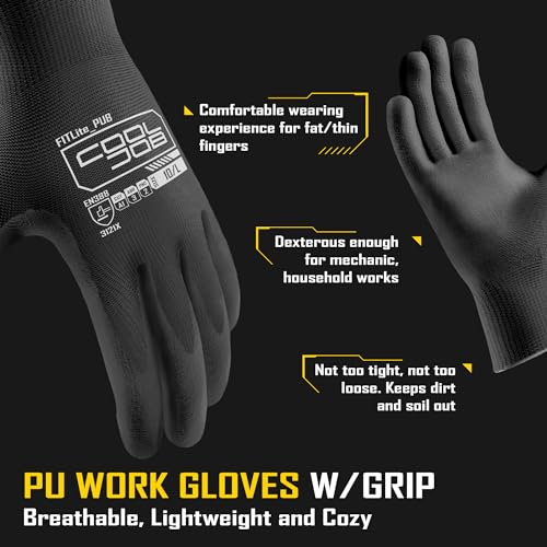 COOLJOB 60 Pairs Safety Work Gloves Pack Bulk with Grip PU Coating - color: Black, size: Small