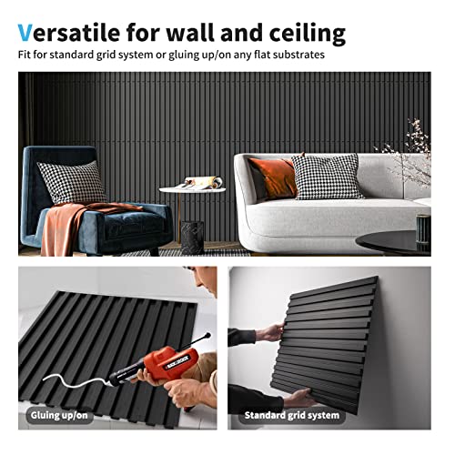 Art3d 3D Fluted Textured Slat Wall Panels, 19.7 x 19.7 in, 12-Pack, Black - color: Square - Black, size: 19.7 x 19.7in.