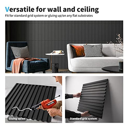 Art3d 3D Fluted Textured Slat Wall Panels, 19.7 x 19.7 in, 12-Pack, Black - color: Square - Black, size: 19.7 x 19.7in.