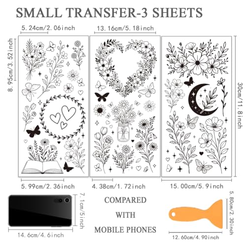 OLYCRAFT 3Pcs/Set Line Plants Rub on Transfers for Furniture and Craft 6x12 Inch Line Flower Furniture Decal Transfer Stickers Rub on Decal with 1Pc Scraper for Cabinet Wardrobe Decoration - style: Line plants