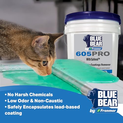 BLUE BEAR 605PRO: Multipurpose Coatings Remover – Professional, Low-Odor, Non-Caustic Formula Removes Paint, Varnish, Enamel & Urethane from Wood, Metal, Concrete & Masonry – 5 Gal