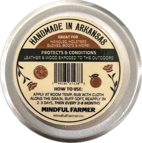 Mindful Farmer Wood & Leather Wax — All-Natural Wood & Leather Conditioner & Waterproofing Balm — Beeswax, Linseed Oil, & Citrus Oil — Protects Handles, Tools, Boots & Leather