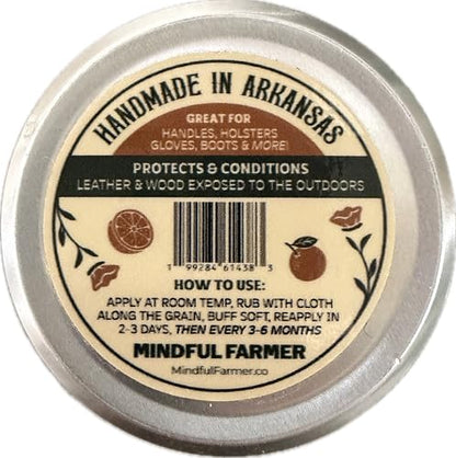 Mindful Farmer Wood & Leather Wax — All-Natural Wood & Leather Conditioner & Waterproofing Balm — Beeswax, Linseed Oil, & Citrus Oil — Protects Handles, Tools, Boots & Leather