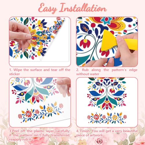 Peacoblue Mexican Folk Flowers Rub On Transfers for Furniture Craft 6"x12" - style: Mexican Folk Art Flowers