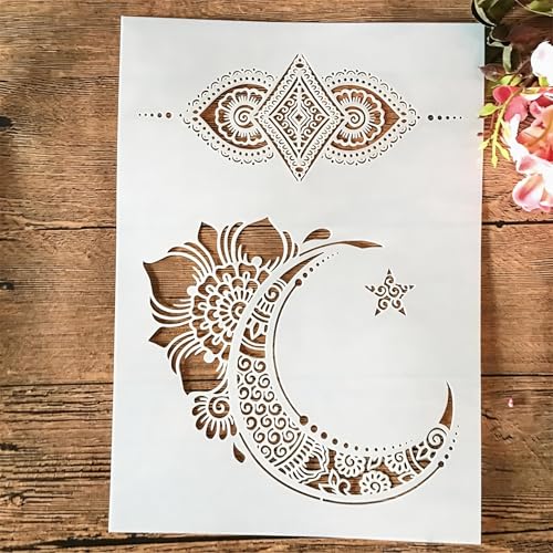 TIAMECH A4 Reusable Palace Moon Flower Stencil for Painting - style: Palace Moon Flower