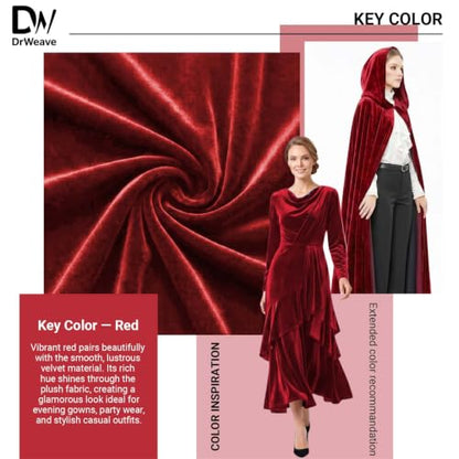 Stretch Velvet Fabric by the Yard Red 60 Inch Wide 1 Yard - color: Red, size: 1 Yard