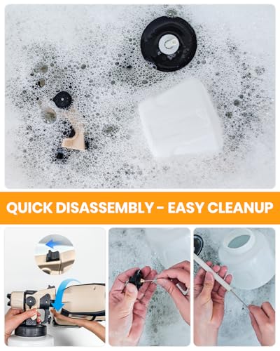 Paint Sprayer, Cordless Spray Paint Gun with Battery 2 × 4.0Ah & 1400ML Container, Easy to Clean & Use, Electric Paint Sprayer for House Painting Wall Fence Furniture DIY Projects (Brown & Black)