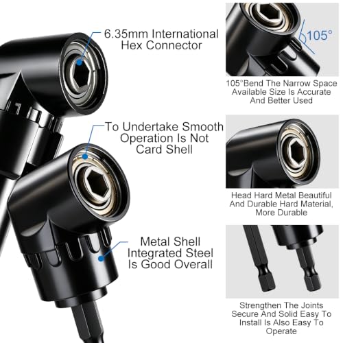 17Pcs Flexible Drill Bit Extension kit,Include 3Pcs Rotatable Socket Adapter,2Pcs Hex Shank 105° Right Angle Drill Attachment 10 Short Screwdriver Bits 90° Angled Bits & Bendable Drill Bit Extension