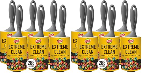 Scotch-Brite 50% Stickier Lint Roller Works Great On Pet Hair 6 Rollers 48 Sheets per Roller 288 Sheets Total (Packaging May Vary) (Pack of 2) - size: 12 Rollers (576 Sheets)