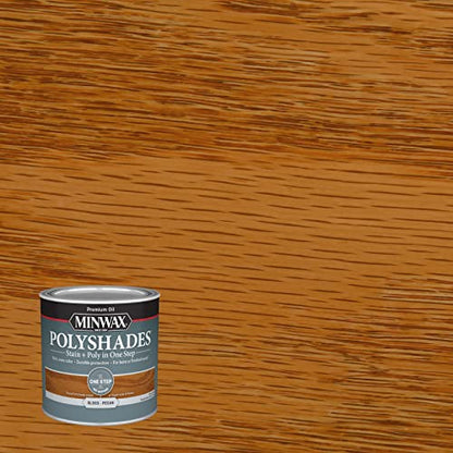 Minwax PolyShades Wood Stain + Polyurethane Finish – ½ Pint, Pecan, Gloss - color: Pecan, size: 0.25 Quart, style: Gloss