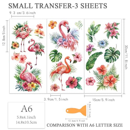 OLYCRAFT 3pcs/Set Flamingo Rub on Transfers for Furniture and Crafts 6x12 Inch Tropical Flower Furniture Decals Transfer Stickers Rub on Decal with 1pc Scraper for Wood Furniture Home Decoration - style: Flamingo