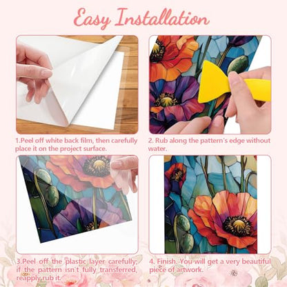Peacoblue Color Papaver Phoeas Rub On Transfers for Furniture Craft 6"x12" - style: Color Papaver Phoeas