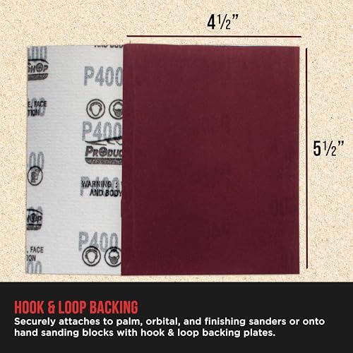 ProductionShop Premium Red 400 Grit 1/4 Sheet Size Red Sanding Sheets, Box of 30 - Hook & Loop Backing Sandpaper, Fine-Cut Abrasive - Fits Palm Sanders, Hand Sanding Blocks - Woodworking, Auto Paint - style: 400 Grit