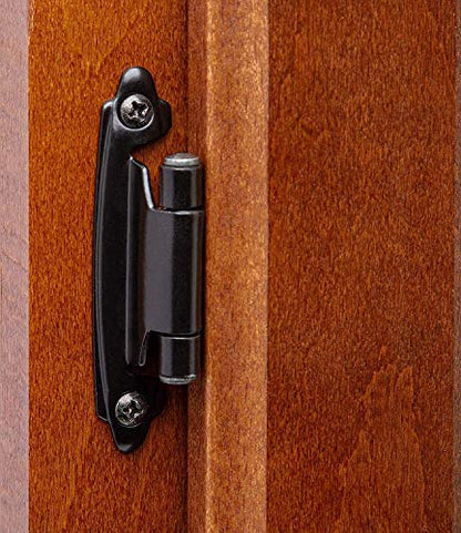 Decobasics 1/2" Overlay Matte Black Cabinet Hinges (2 Pair -4 Pcs) Self Closing Bath & Kitchen Cabinet Hinges Black Flush Mount w/Door Bumpers & Upgraded Screws - color: Matte Black, size: 4 Pack