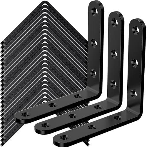 25Pcs Black Angle Brackets 4”x 4” Heavy Duty Corner Bracket 3MM for Wood - size: Black-4x4 Inch