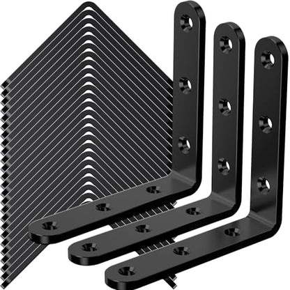 25Pcs Black Angle Brackets 4”x 4” Heavy Duty Corner Bracket 3MM for Wood - size: Black-4x4 Inch