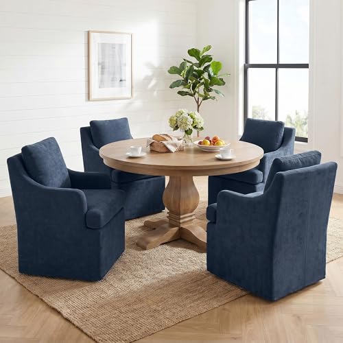 VKNOW Upholstered Dining Chairs Set of 4, Dining Room Chairs with Casters - color: Blue, size: 4