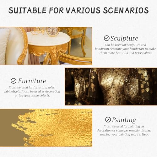 Gold Leaf Adhesive, Gilding Adhesive Set with 100ml Water Based Metal Leaf Glue and 100ml Varnish, 100 pcs Foil, 2 Brushes, Foil Wiping Cotton, for Arts, Crafts and Painting.