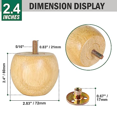 FoDau770 Rubber Wood Furniture Legs 2.4 Inch, Couch Feet Replacement, 4pcs - color: Original, size: 2.4 Inch