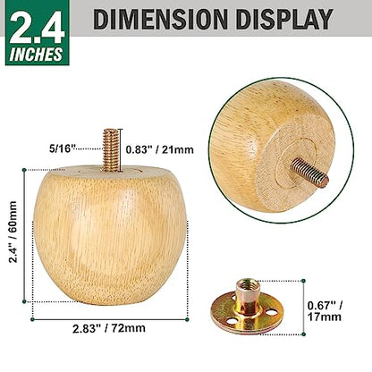 FoDau770 Rubber Wood Furniture Legs 2.4 Inch, Couch Feet Replacement, 4pcs - color: Original, size: 2.4 Inch