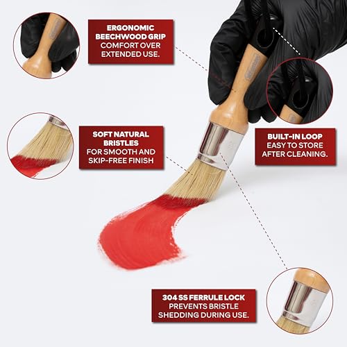 XFasten Chalk Paint Brushes for Furniture Painting 2-Pack – 2.5 Inch Oval and 1 Inch Round Shedding-Resistant Natural Bristle Wax Brushes for Waxing Furniture, Stencil, Chalk, Wax, and Milk Paint - size: 2-Pack