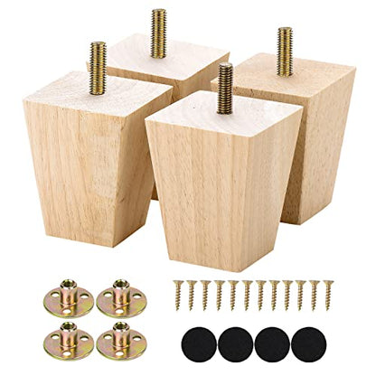 Michanco 3 Inch Unfinished Wood Furniture Legs Set of 4 DIY Square Tapared Wood Furniture Feet for Couch Sofa - size: 3 Inch Unfinished