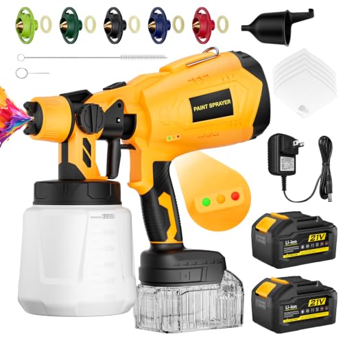 Cordless Paint Sprayer for House Painting with 2x5200mAh Battery, 37000RPM
