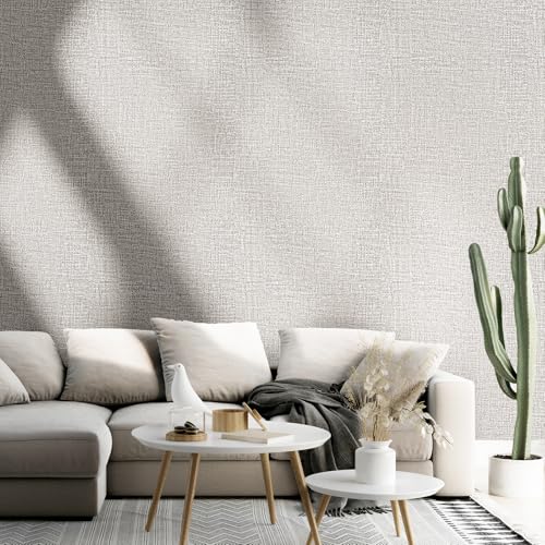 WADILE Grasscloth Peel and Stick Wallpaper 15.7in x 196.8in Light Gray - color: Light Gray, size: 15.7" x 196.8"