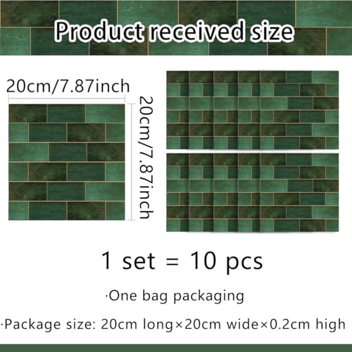 10-Pack Peel and Stick Backsplash Tiles, 7.87"x7.87" Self-Adhesive Wall Tiles, Green Marble Vinyl Waterproof Wall Covering, Kitchen Backsplash Sticker for Renters, Apartment, Hotel, Bathroom, RV - color: Dark Green