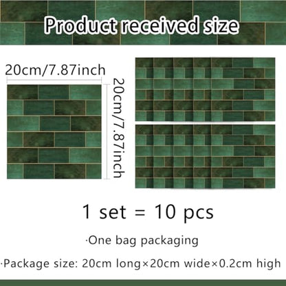 10-Pack Peel and Stick Backsplash Tiles, 7.87"x7.87" Self-Adhesive Wall Tiles, Green Marble Vinyl Waterproof Wall Covering, Kitchen Backsplash Sticker for Renters, Apartment, Hotel, Bathroom, RV - color: Dark Green