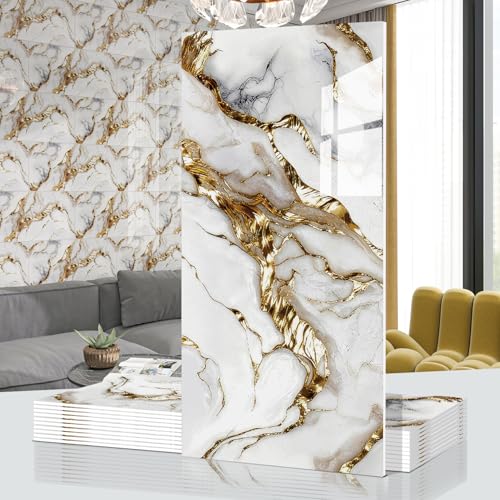 Marble Peel and Stick Backsplash 23.6 x11.8 in, 10PCS - color: White Gilding