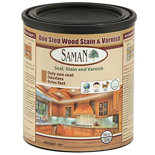 SamaN Interior One Step Wood Seal, Stain and Varnish –Oil Based Odorless Dye - Protection for Furniture and Fine Wood (Antique SAM-301, 32 oz) - color: Antique, size: 1 Quart