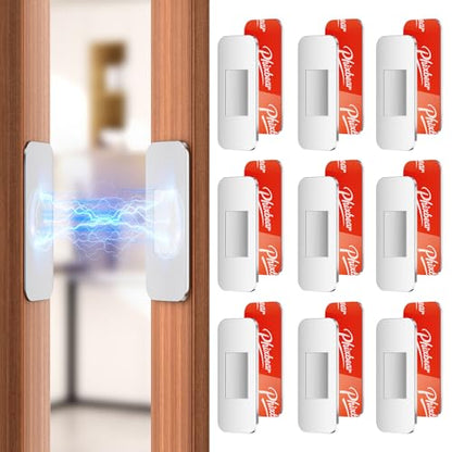 PHIXBEAR 9 Pairs Ultra-Thin Magnetic Cabinet Door Catch, No-Drill Adhesive Cabinet Magnets, Rust-Proof Stainless Steel Latches for Kitchen Cabinet Doors, Drawer, Closet, RV - Heavy Duty Silent Closure