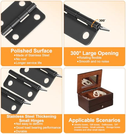 50 Sets Small Hinges for Crafts, 1In Stainless Steel Mini Hinges for Wooden Box Hinge for Jewelry Box, Miniature Folding Butt Hinge Hardware Ideal for DIY Crafts, Small Jewelry Cabinets Making, Black