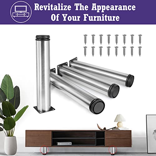 Stainless Steel Adjustable Furniture Legs 12 Inch - Silver - 4pcs - color: Silver, size: 12"