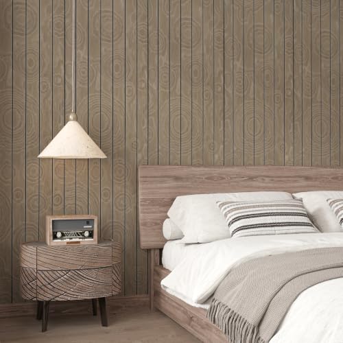 CHIHUT Large Roll 24"x197" Wood Slat Wall Panel Thick Faux Chocolate Brown Teak Soundproof Foam Wood Panel Wallpaper Peel and Stick Temporary Rustic Accent Wall Panels for Bedroom Living Room - color: Chocolate Brown Teak-24"x197"