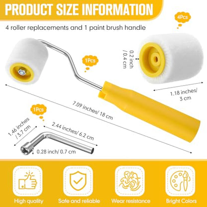 Honeydak 4 Pack Mini Paint Roller with Replacement Heads, 1.2 Inch - size: 1.2 Inch